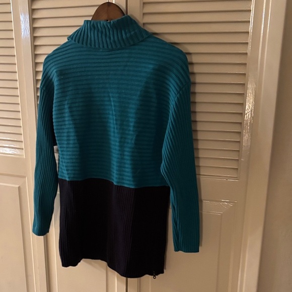 Talbots Teal and Black Color Block Turtleneck Sweater Side Zipper Size M - Picture 7 of 7